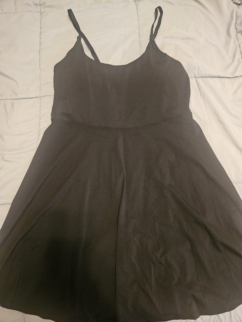 Ewedoos Swim Sport Black Spaghetti-Strap Fit Dress With Built In Shorts